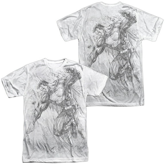 Superman Pencil City to Space Unisex Adult Sublimated Costume T Shirt (Front/Back), Medium Multicolor