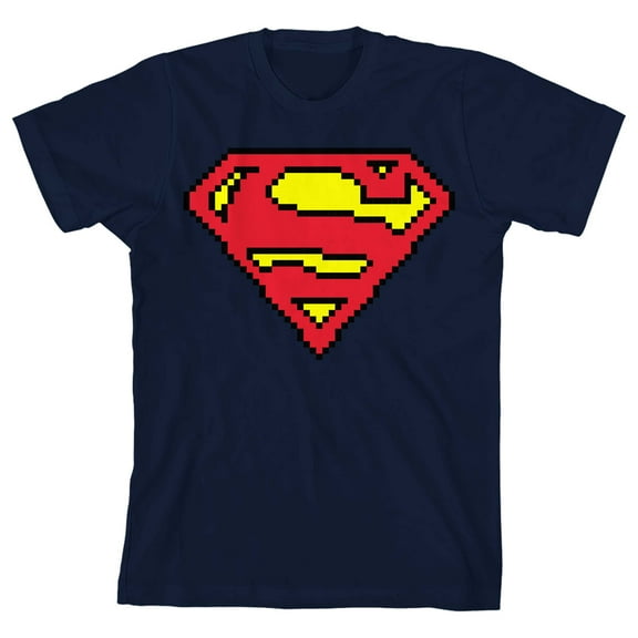 Superman Pixel Logo Boy's Navy T-shirt-XS
