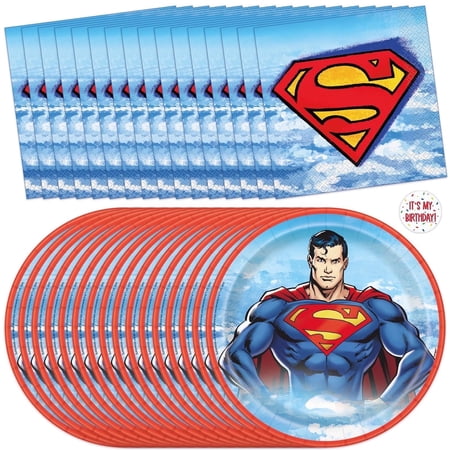 Superman Plates and Napkins for 16 Guests | Superman Birthday Decorations for Party