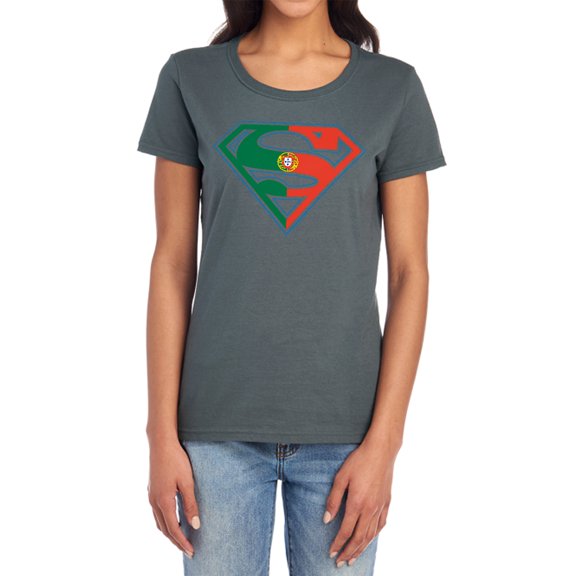 Superman Portugal Shield Women's T Shirt, Charcoal, Medium