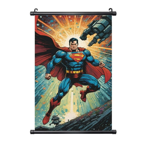 Superman Poster Plastic Shaft Wall Hanging Banner Painting Canvas Artwork Wall Art Scroll Hanger Decor For Home Office 16"X24"