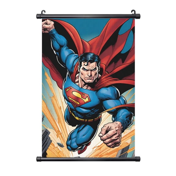Superman Poster Plastic Shaft Wall Hanging Banner Painting Canvas Artwork Wall Art Scroll Hanger Decor For Home Office 16"X24"