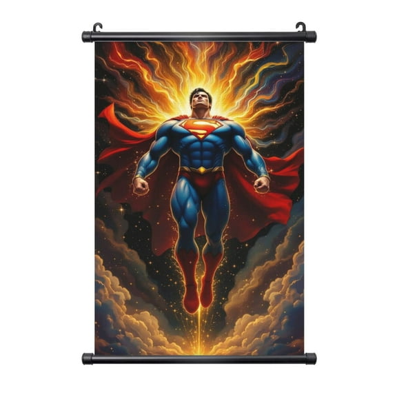 Superman Poster Plastic Shaft Wall Hanging Banner Painting Canvas Artwork Wall Art Scroll Hanger Decor For Home Office 20"X30"