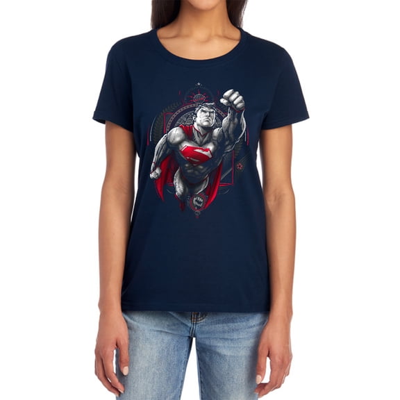Superman Propaganda Superman Women's T Shirt, Navy, Large