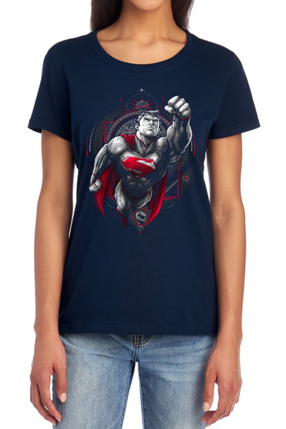 Superman Propaganda Superman Women's T Shirt, Navy, Large