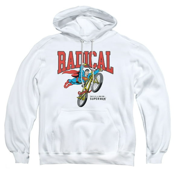 Superman Radical Biker Adult Pull-Over Hoodie, White, Large