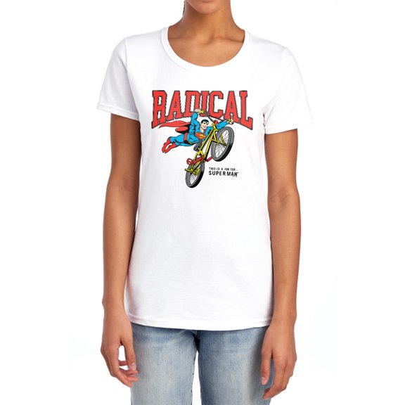 Superman Radical Biker Women's T Shirt, White, Small