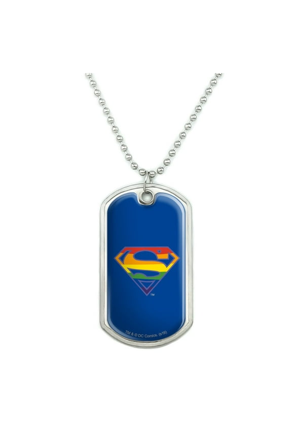 Superman Rainbow Shield Logo Military Dog Tag Pendant Necklace with Chain
