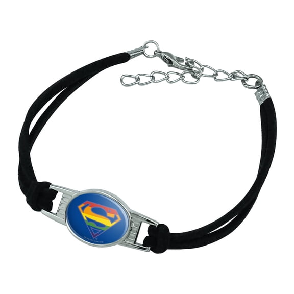 Superman Rainbow Shield Logo Novelty Suede Leather Metal Bracelet