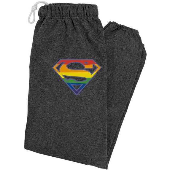 Superman Rainbow Shield Logo Unisex Jogger Sweatpants for Men and Women, Charcoal Heather, Large