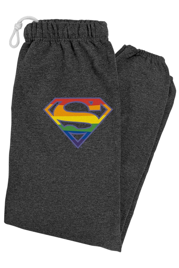 Superman Rainbow Shield Logo Unisex Jogger Sweatpants for Men and Women, Charcoal Heather, Large