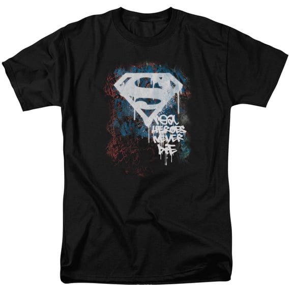 Superman Real Heroes Never Die Adult 18/1 T-Shirt Black