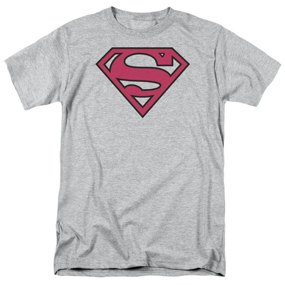 Superman Red & Black Shield Adult 18/1 T-Shirt Athletic Heather