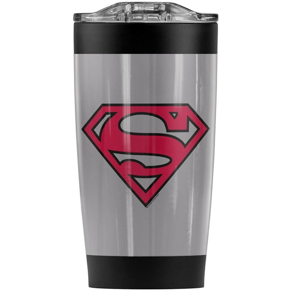 Superman Red & Black Shield Logo Stainless Steel Tumbler 20 oz Coffee Travel Mug/Cup, Vacuum Insulated & Double Wall with Leakproof Sliding Lid | Great for Hot Drinks and Cold Beverages