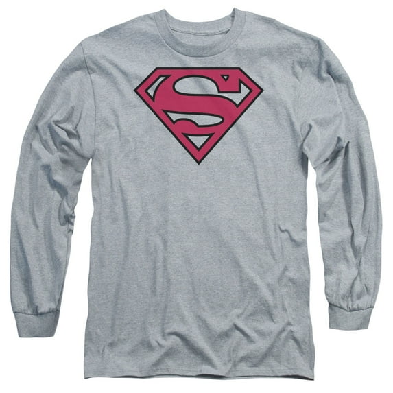 Superman Red & Black Shield Long Sleeve Adult 18/1 T-Shirt Athletic Heather