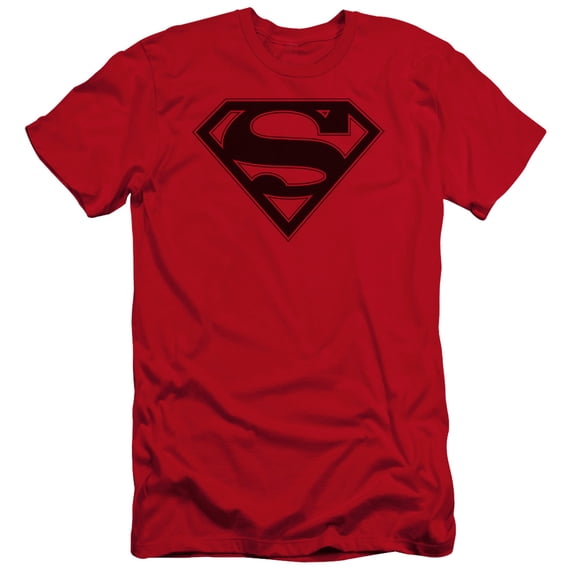 Superman Red & Black Shield Premium Adult Slim Fit 30/1 T-Shirt Red
