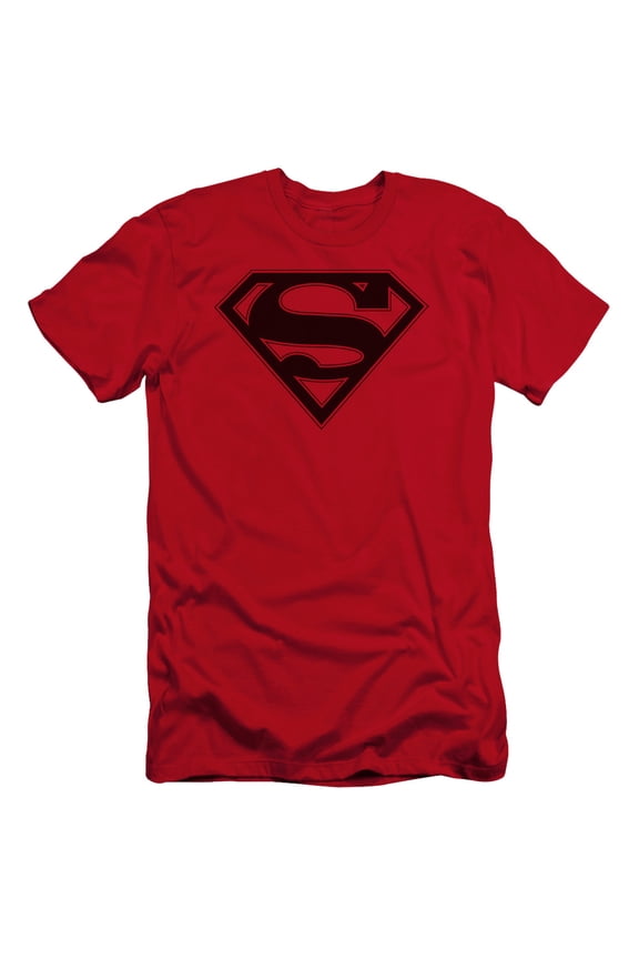 Superman Red & Black Shield Premium Adult Slim Fit 30/1 T-Shirt Red