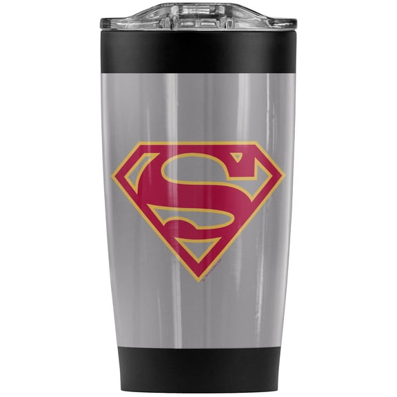 Superman Red & Gold Shield Grey Stainless Steel Tumbler 20 oz Coffee Travel Mug/Cup, Vacuum Insulated & Double Wall with Leakproof Sliding Lid | Great for Hot Drinks and Cold Beverages