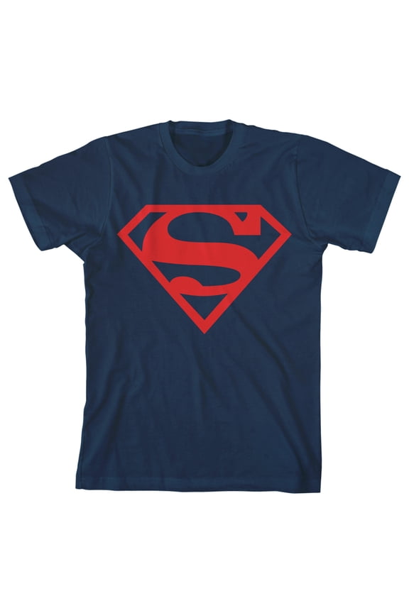 Superman Red Logo Boy's Navy T-shirt-Large