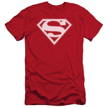 Superman Red & White Shield Adult 30/1 T-Shirt Red