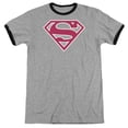 thumbnail image 1 of Superman Red & White Shield Adult Ringer T-Shirt Heather Black, 1 of 1