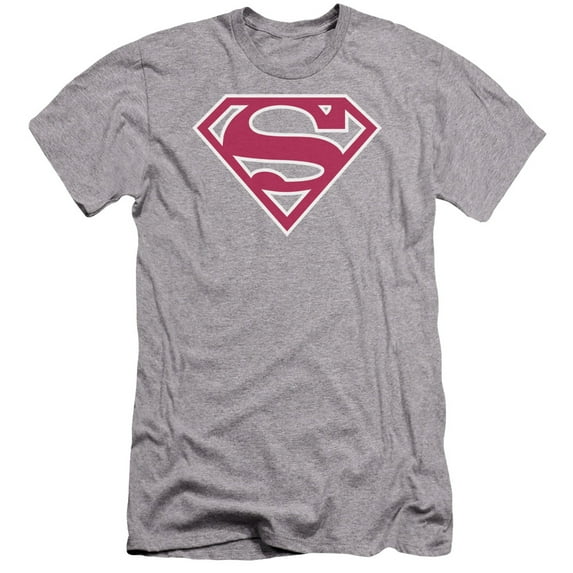 Superman Red & White Shield Premium Adult Slim Fit 30/1 T-Shirt Athletic Heather