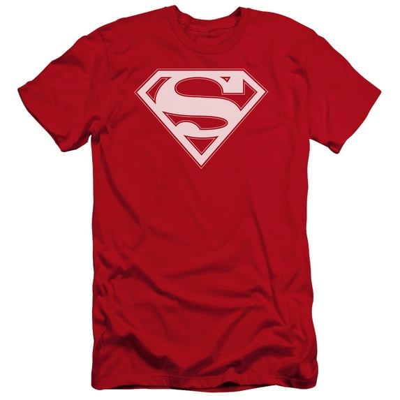 Superman Red & White Shield Premium Adult Slim Fit 30/1 T-Shirt Red