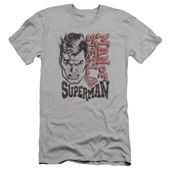 Superman Retro Lines Adult 30/1 T-Shirt Silver