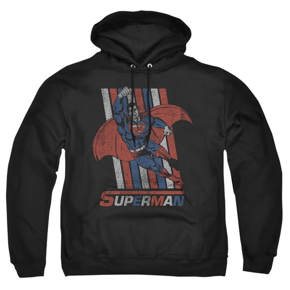 Superman Retro Stripes Adult Pull-Over Hoodie, Black, X-Large