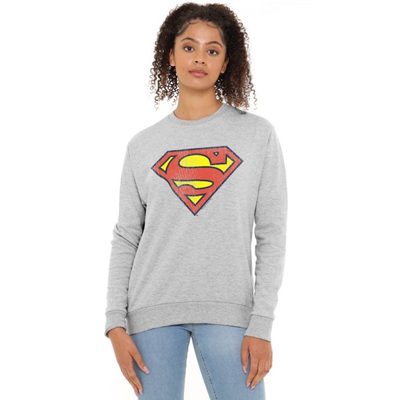 Superman Retro Supes Logo Distressed Women's Crew Sweatshirt