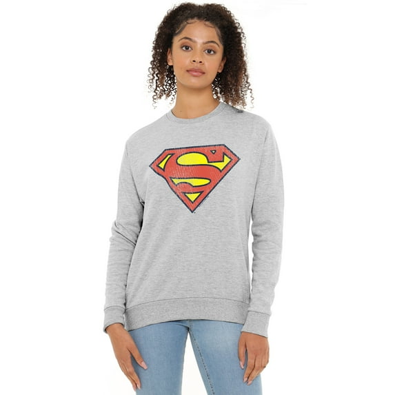 Superman Retro Supes Logo Distressed Women's Crew Sweatshirt