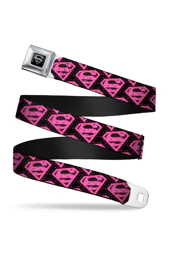 Reverse Brushed Silver 1.0" Cam Diagonal Superman Logo W Hearts Web Belt 1.0" Wide