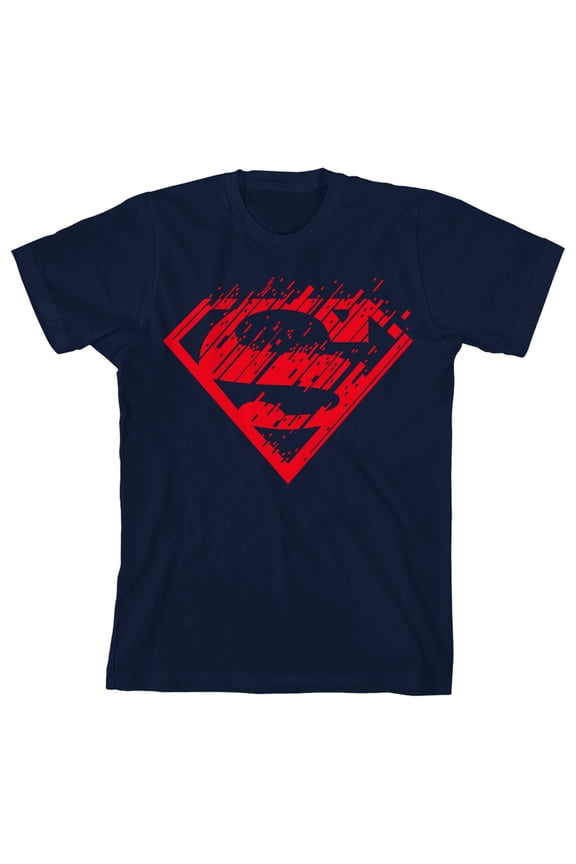 Superman Ripped Logo Boy's Navy T-shirt-M