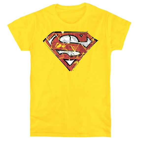 Superman Ripped and Shredded Women's T Shirt, Yellow, Medium