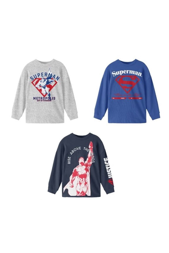 Superman Rise Boy's 3-Pack Crew Neck Long Sleeve Shirt Set-6