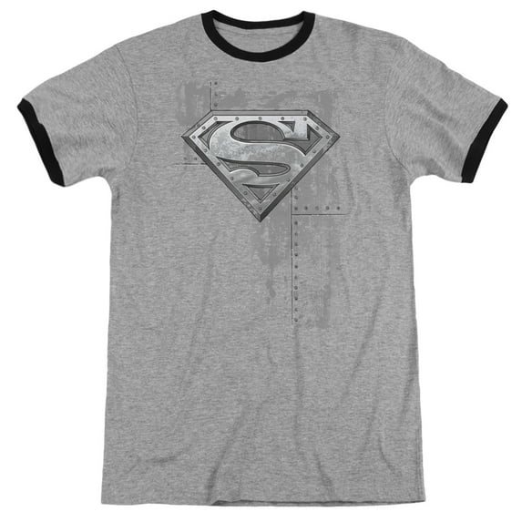 Superman Riveted Metal Adult Ringer T-Shirt Heather Black