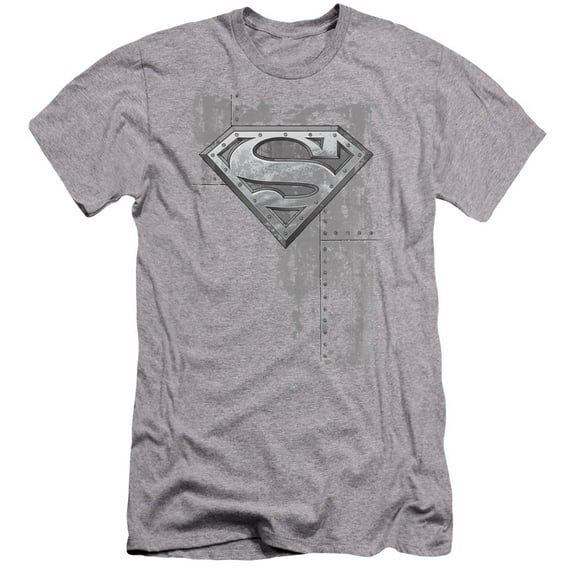 Superman Riveted Metal Premium Adult Slim Fit 30/1 T-Shirt Athletic Heather