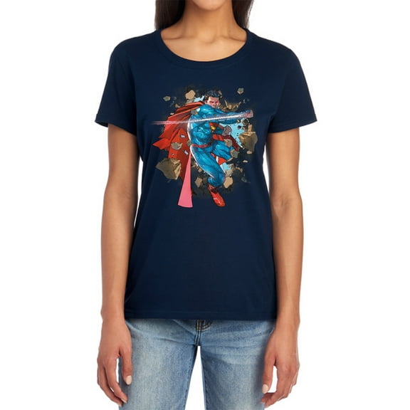 Superman Rock Breaker Women's T Shirt, Navy, Medium