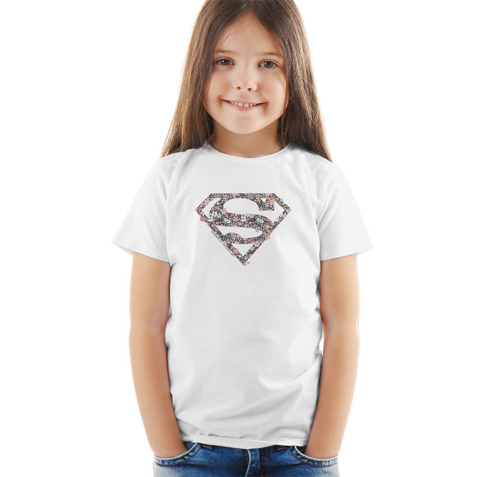 Superman Rough Floral Logo Kids T Shirt (4) for Youth Toddler Boys and Girls,  White - Walmart.com, image size:2000x1988