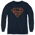 thumbnail image 1 of Superman Rough Plaid Logo Kids Long Sleeve T Shirt (X-Large) for Youth Boys and Girls, Navy, 1 of 4