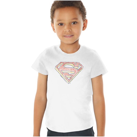 Superman Rough Scribble Logo Kids T Shirt (4) for Youth Toddler Boys and Girls, White