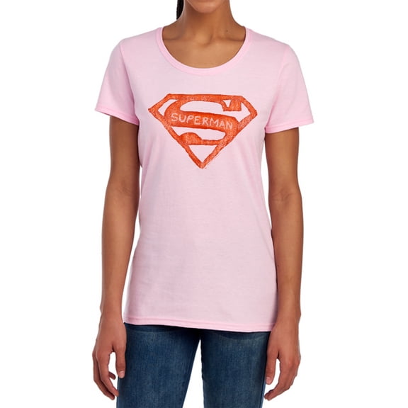 Superman Roughen Shield Women's T Shirt, Pink, Medium