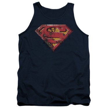 Superman Rusted Shield Adult Tank Top Navy