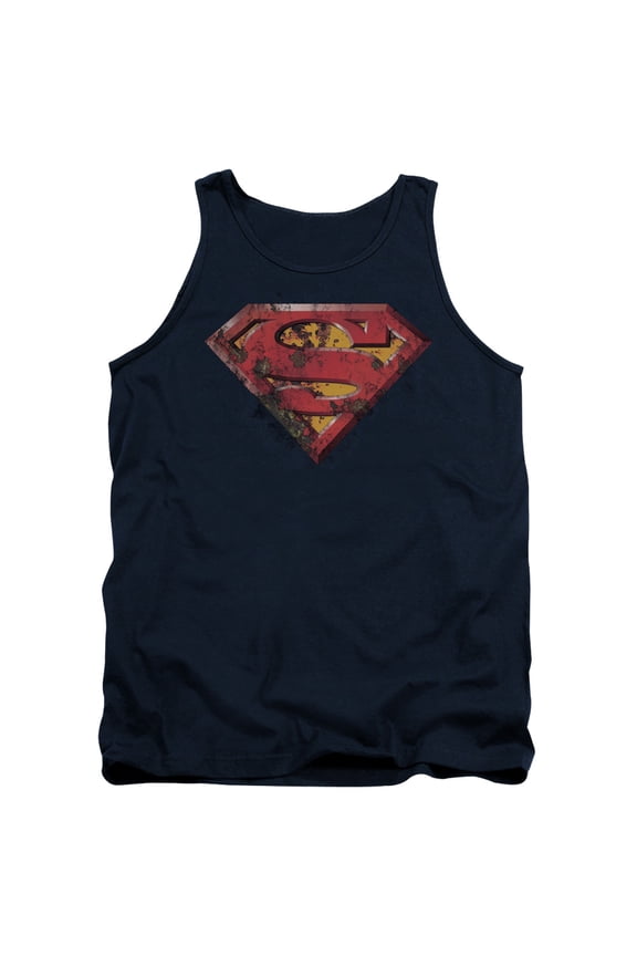 Superman Rusted Shield Adult Tank Top Navy