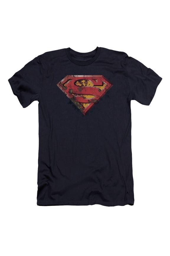 Superman Rusted Shield Premium Adult Slim Fit 30/1 T-Shirt Navy