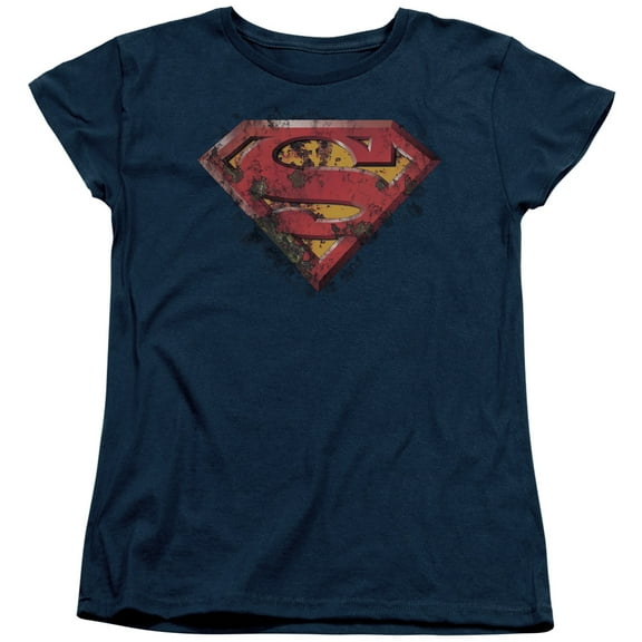 Superman Rusted Shield Women's T-Shirt Navy