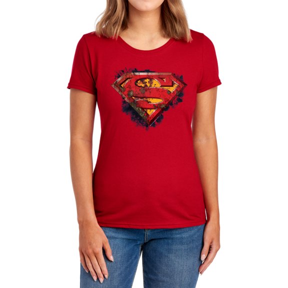 Superman Rusted Shield Women's T Shirt, Red, Large