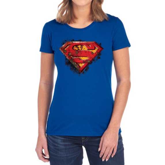 Superman Rusted Shield Women's T Shirt, Royal, X-Large