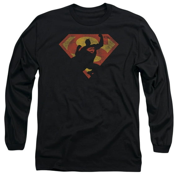 Superman S Shield Knockout Long Sleeve Adult 18/1 T-Shirt Black