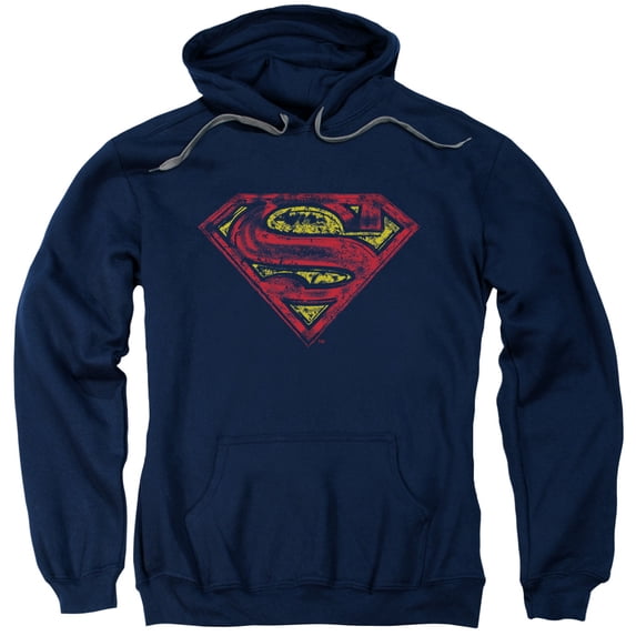 Superman S Shield Rough Adult Pullover Hoodie Sweatshirt Navy